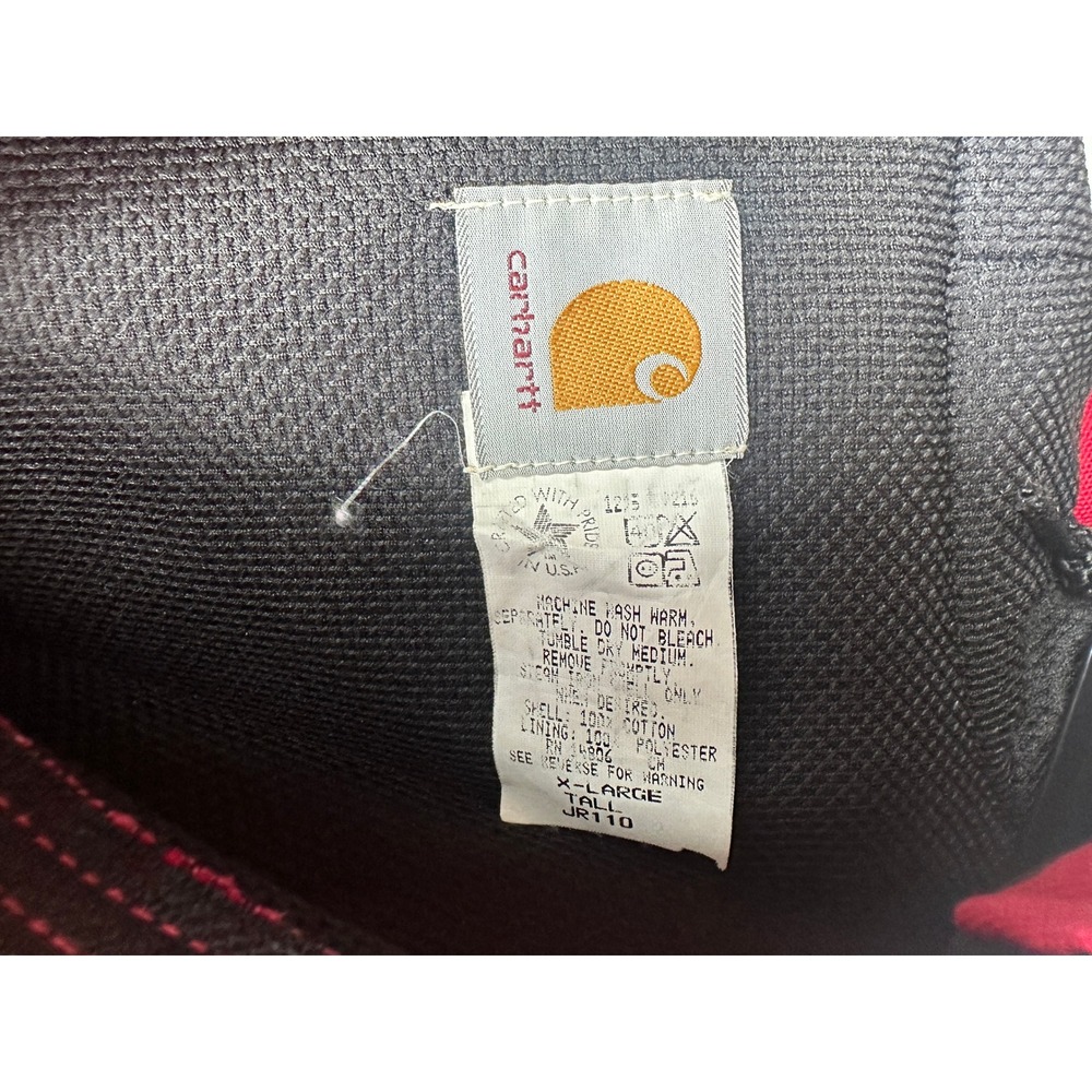 Carhartt Distressed Red Lined Hooded Jacket USA Coat *Company Logo XL Tall - Picture 9 of 15